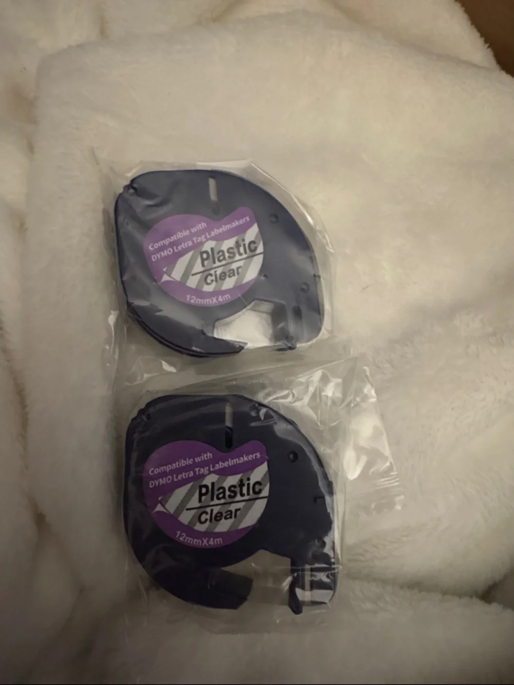 Dymo‎ Plastic Clear Label Tape - Black Cartridge with Purple Label Accents